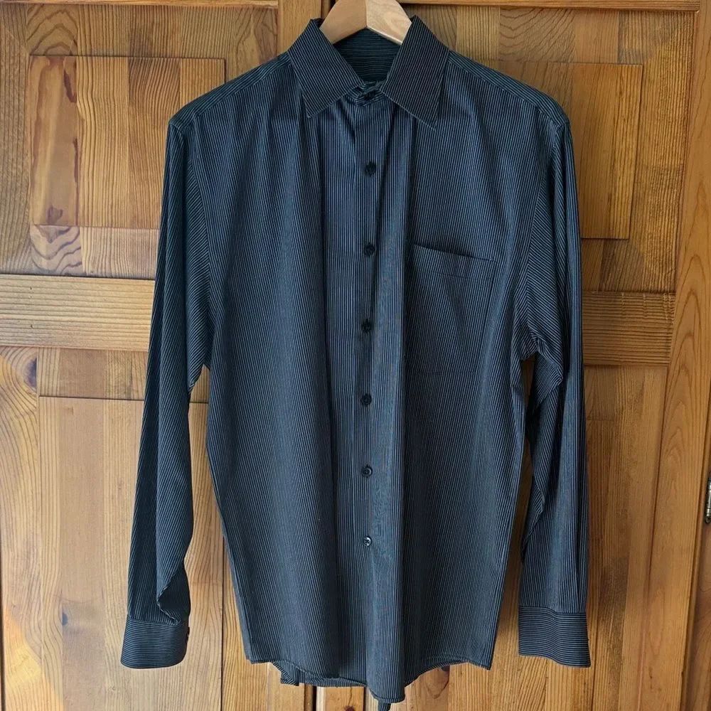 Men's Black Striped Shirt.  Size 15-15 1/2.